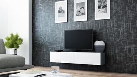 eoshop TV stolík Vigo 140 cm, šedá matná / biela lesk